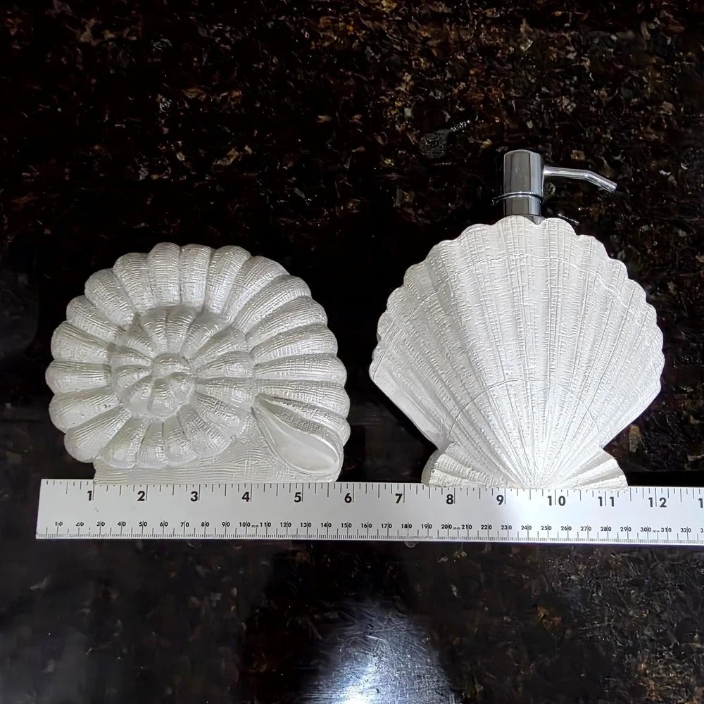 Bathroom Accessory Set White Seashell Soap Dispenser Nautical Tropical seaside